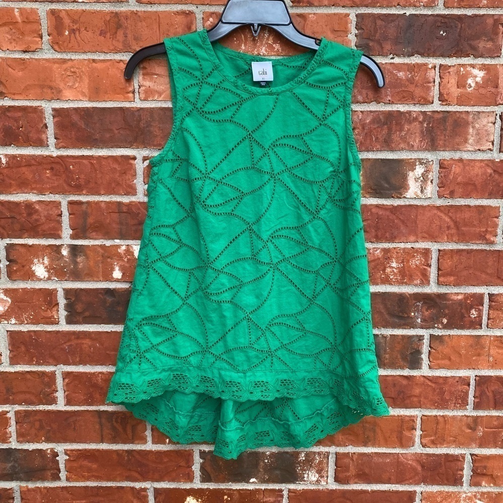Cabi #5036 Womens XS Emma Green Eyelet Hi Lo Tank